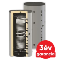 Fűtési puffer tartály 2 hőcserélővel napkollektorhoz, hőszivattyúhoz és 1 rozsdamentes HMV hőcserélővel