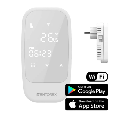 WENTOREX Control PT-2 WiFi univerzális konnektoros szobatermosztát szobahőmérséklet érzékelővel (10A)