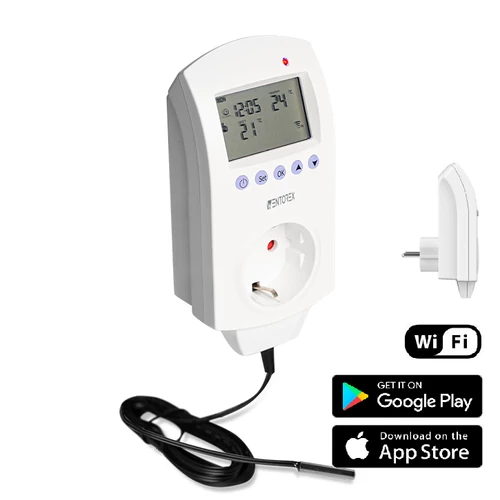 WENTOREX Control TSF-1 WiFi univerzális konnektoros szobatermosztát külső hőmérséklet érzékelővel (16A)