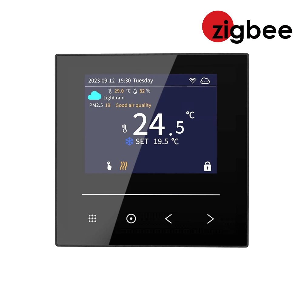 WENTOREX Control FW-2 ZigBee érintőképernyős szobatermosztát központi fűtéshez, padlóhőmérséklet szenzorral (3A)