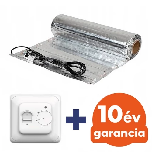 FALCON U-HEAT Alu-Mat elektromos fűtőszőnyeg laminált padlóhoz 1 m2 = 140 Watt (elektromos padlófűtés 140 W/m2) + Manuális fali termosztát padlóhőmérséklet szenzorral szettben