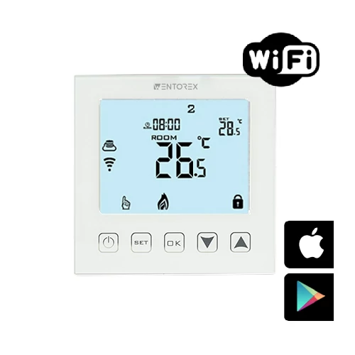 WENTOREX Control FE-3 WiFi érintőgombos szobatermosztát padlóhőmérséklet érzékelővel elektromos padlófűtéshez (16A)