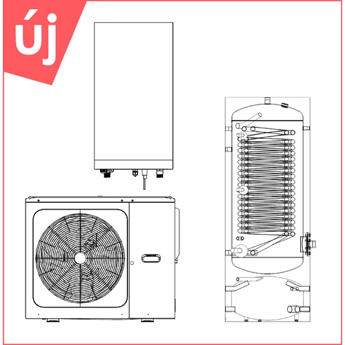 Centrometal HP-Cm Split A 12 kW hőszivattyú + 250/60 literes egyben puffer és HMV tartály szettben