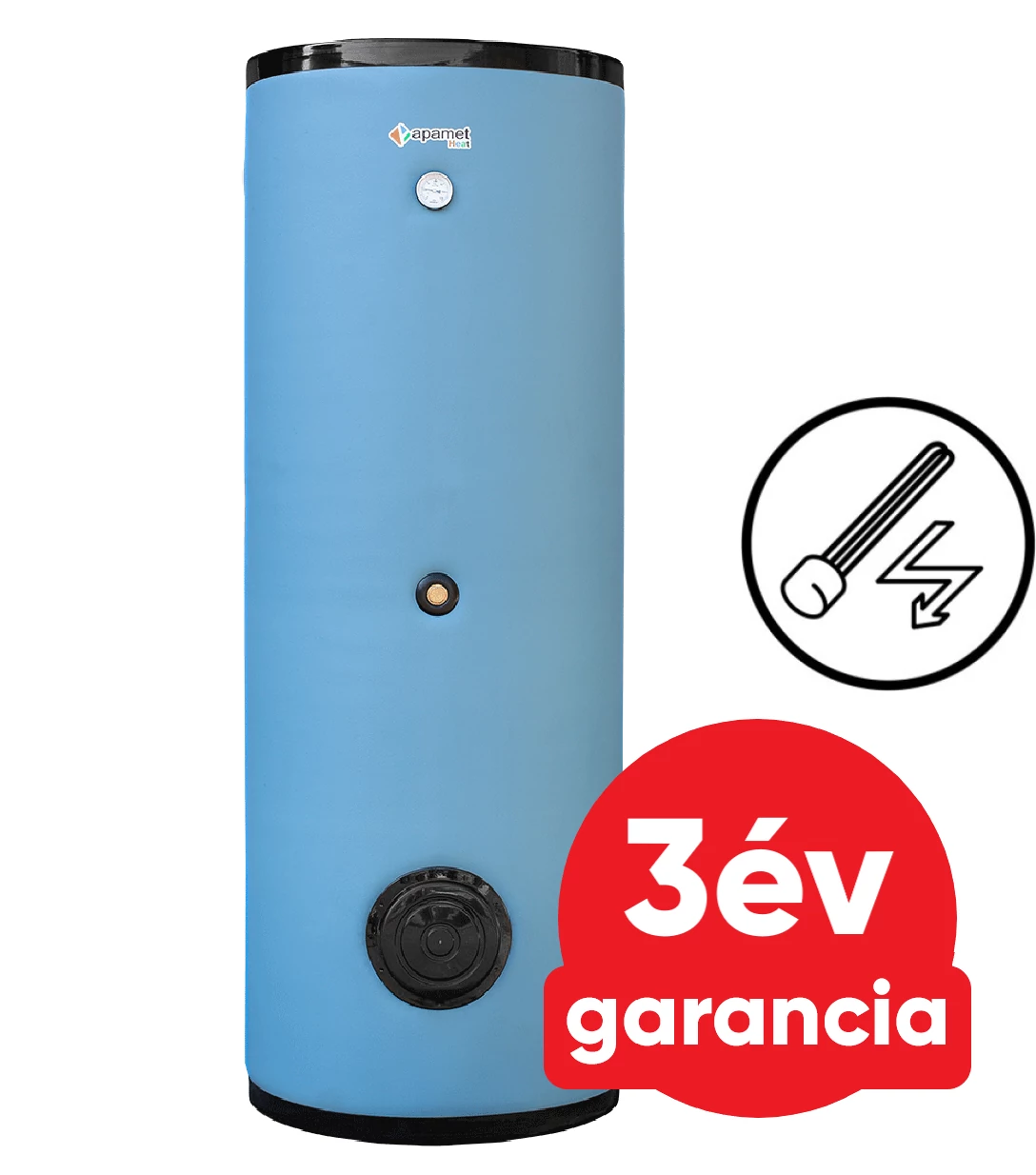 APAMET HP BOT 500 indirekt használati meleg víz tartály hőszivattyúhoz (500 liter) - 1 hőcserélővel, 7,5kW-os fűtőbetéttel 