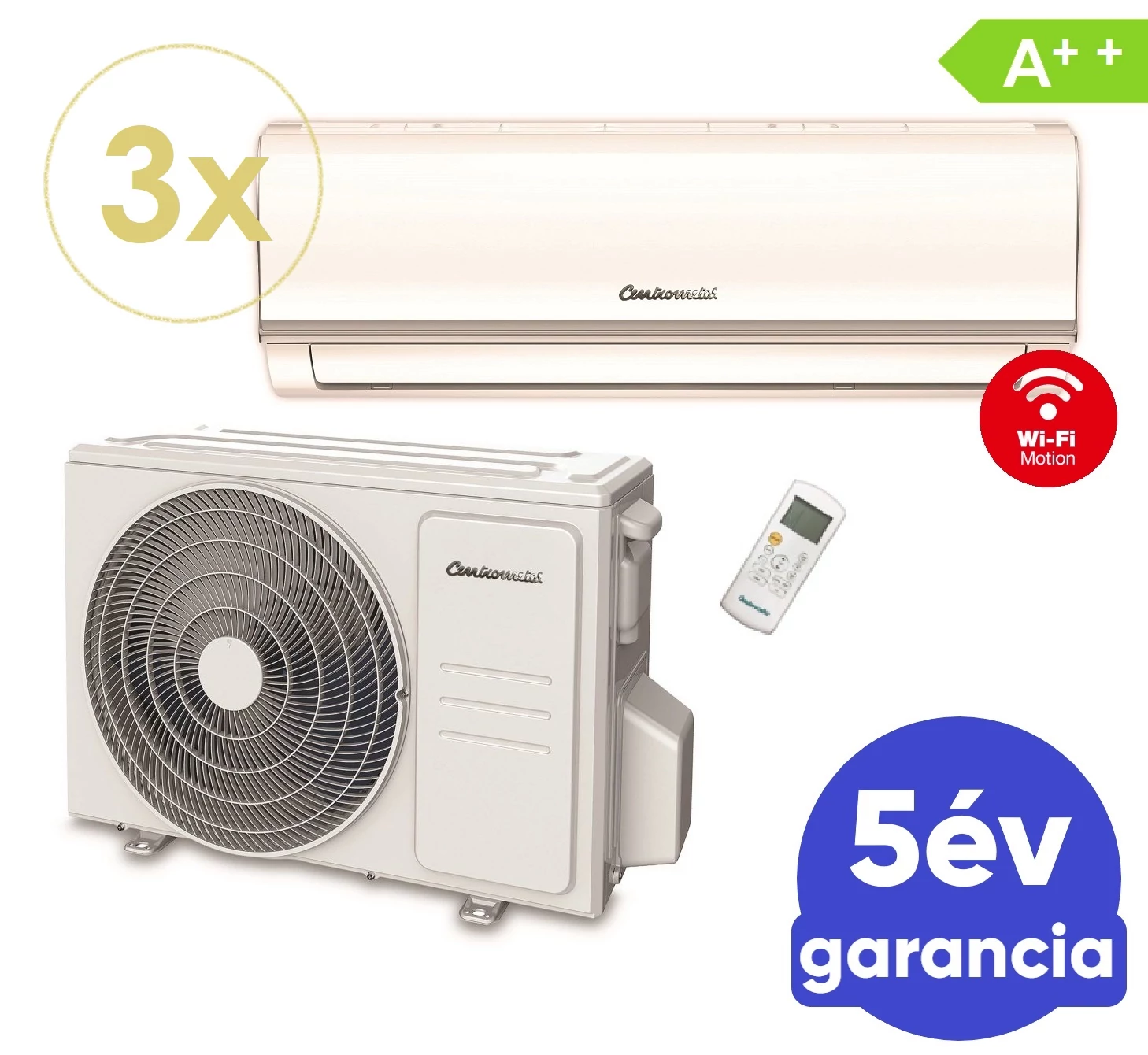 Centrometal AC-Cm MT-27000 oldalfali split hűtő/fűtő klíma 3 db beltéri egységgel (R32 - 7,9 kW)