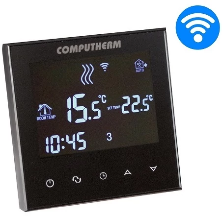 COMPUTHERM E300 programozható digitális Wi-Fi szobatermosztát központi fűtéshez és hűtéshez (üveg fedőlappal)