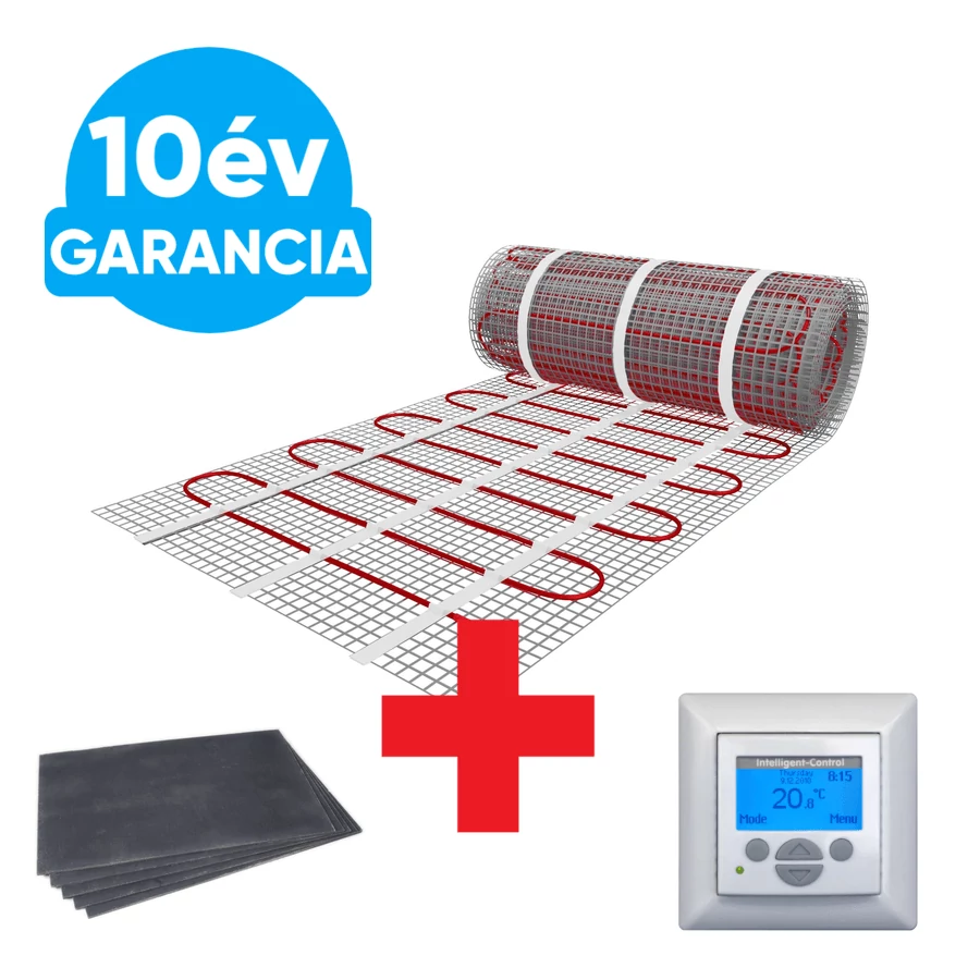 10 m2 U-HEAT fűtőszőnyeg + 10,2 m2 U-HEAT polisztirol szigetelő lap + Digitális fali termosztát szett