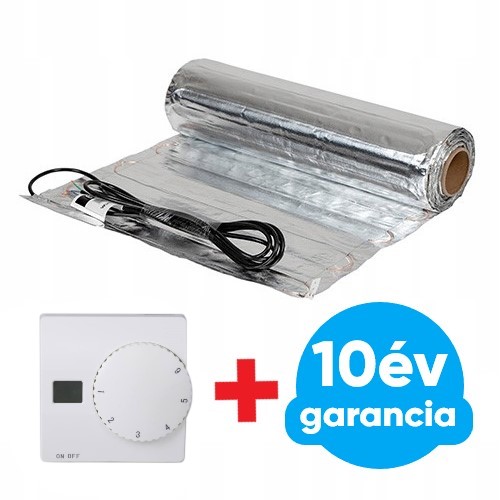 FALCON U-HEAT Alu-Mat elektromos fűtőszőnyeg laminált padlóhoz 7 m2 = 980 Watt (elektromos padlófűtés 140 W/m2) + Manuális fali termosztát padlóhőmérséklet szenzorral szettben
