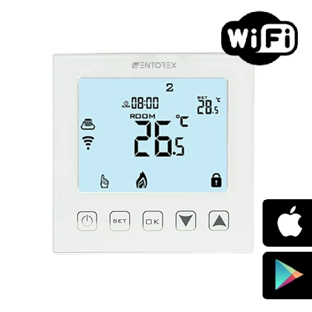 WENTOREX Control FE-3 WiFi érintőgombos szobatermosztát padlóhőmérséklet érzékelővel elektromos padlófűtéshez (16A)