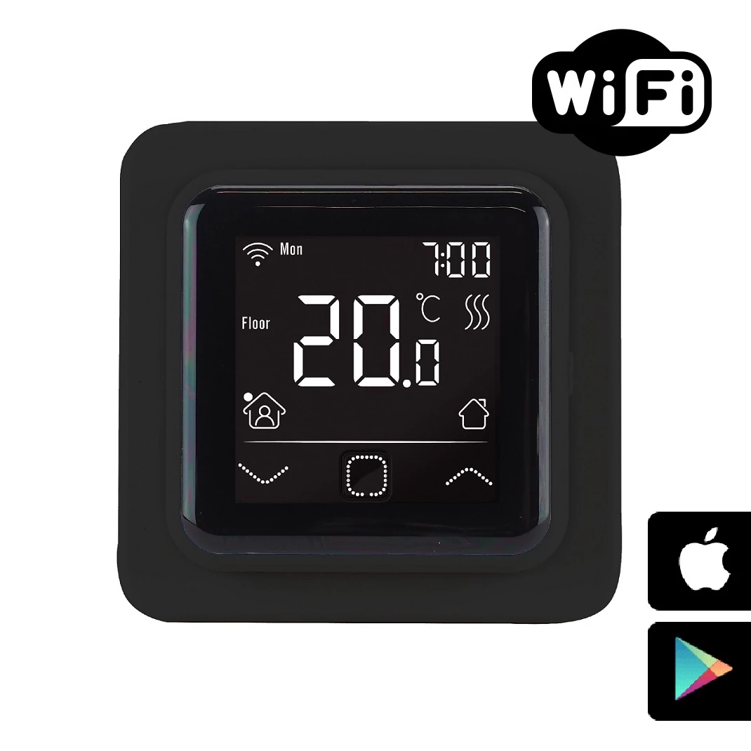 FALCON U-HEAT WiFi Control Touch szobatermosztát padlóhőmérséklet érzékelővel - elektromos padlófűtéshez (fekete)
