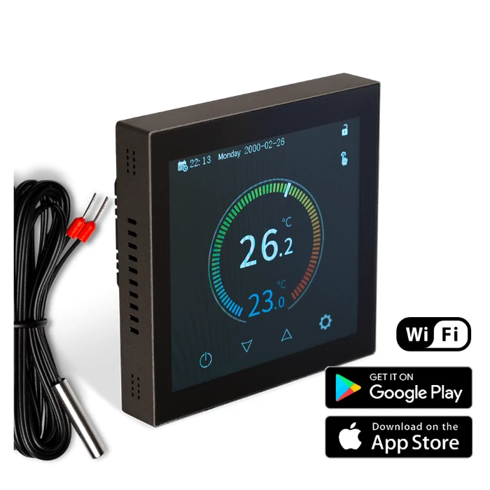 Falcon U-HEAT WiFi Control Design szobatermosztát padlóhőmérséklet érzékelővel - elektromos padlófűtéshez (16A)