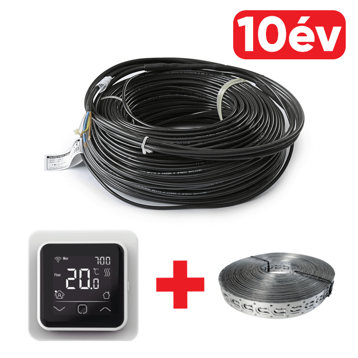 FALCON U-HEAT Cable elektromos fűtőkábel 1500 Watt – 83,2 méter (18 W/m) + WI-FI Control Touch szobatermosztát + Magnum rögzítő fémszalag szettben