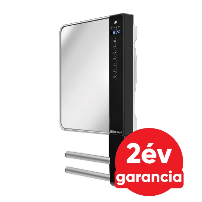 Radialight WINDY VISIO falra szerelhető fürdőszobai fűtő ventilátor törülköző tartóval és tükörrel (1000 / 1800 Watt)