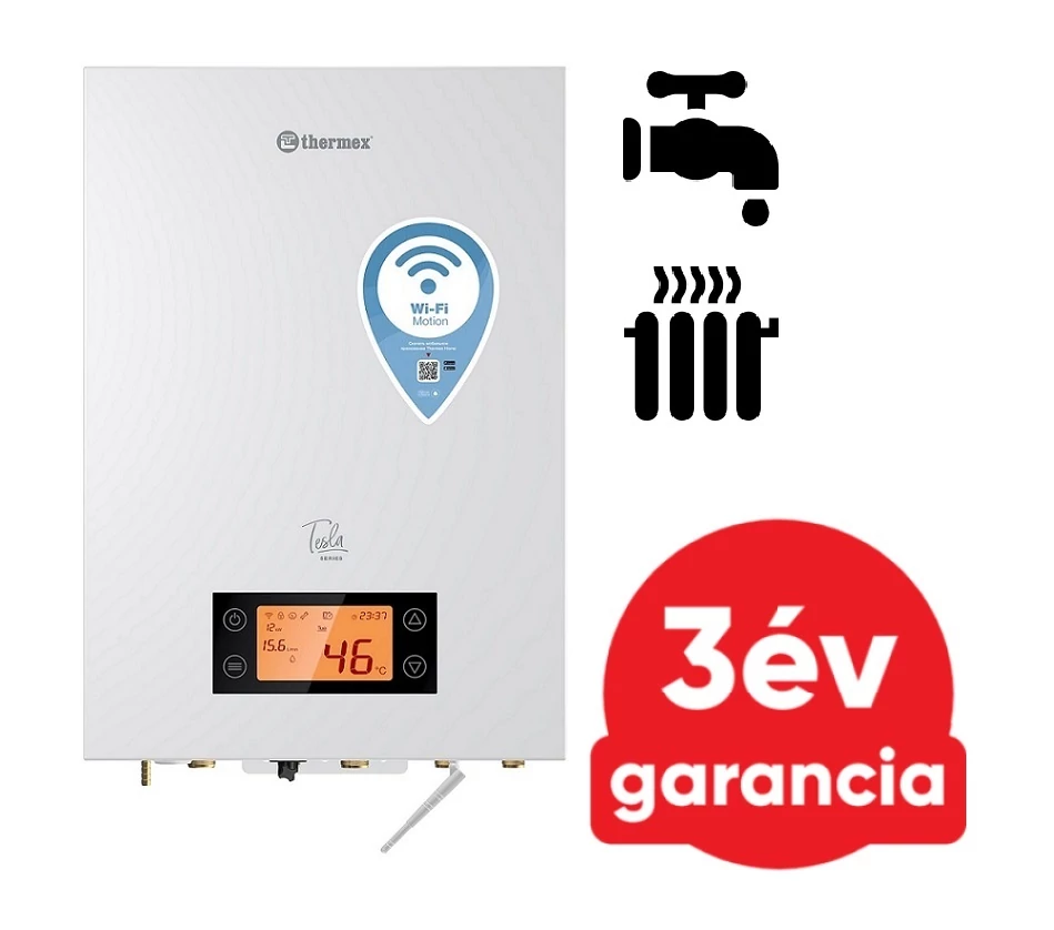 THERMEX TESLA Combi WiFi 21 kW elektromos kazán központi fűtéshez és átfolyós rendszerű meleg víz előállításhoz