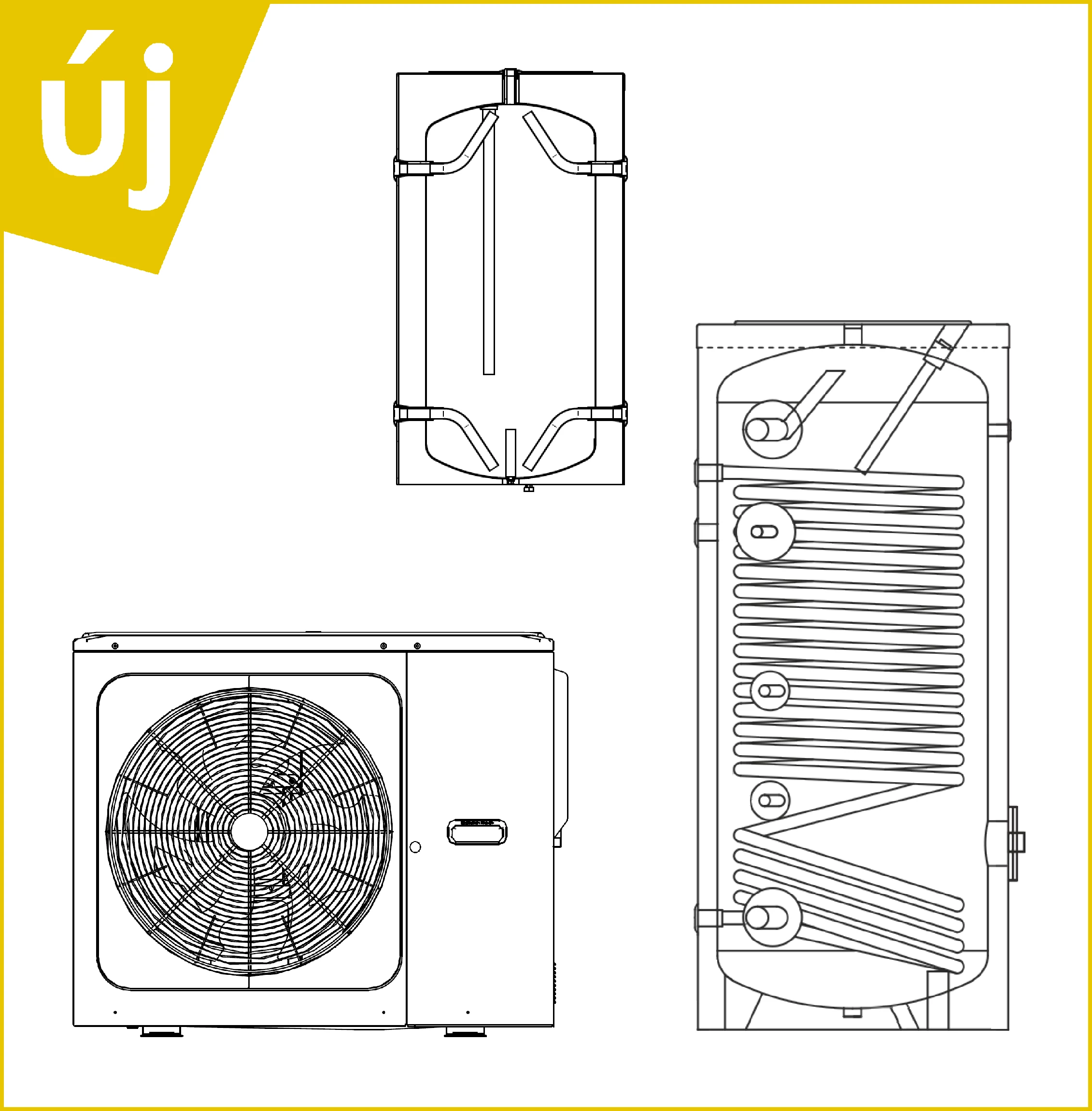 Centrometal HP-Cm Monoblock 16 kW hőszivattyú  +  100 literes puffer  +  200 literes HMV tartály szettben