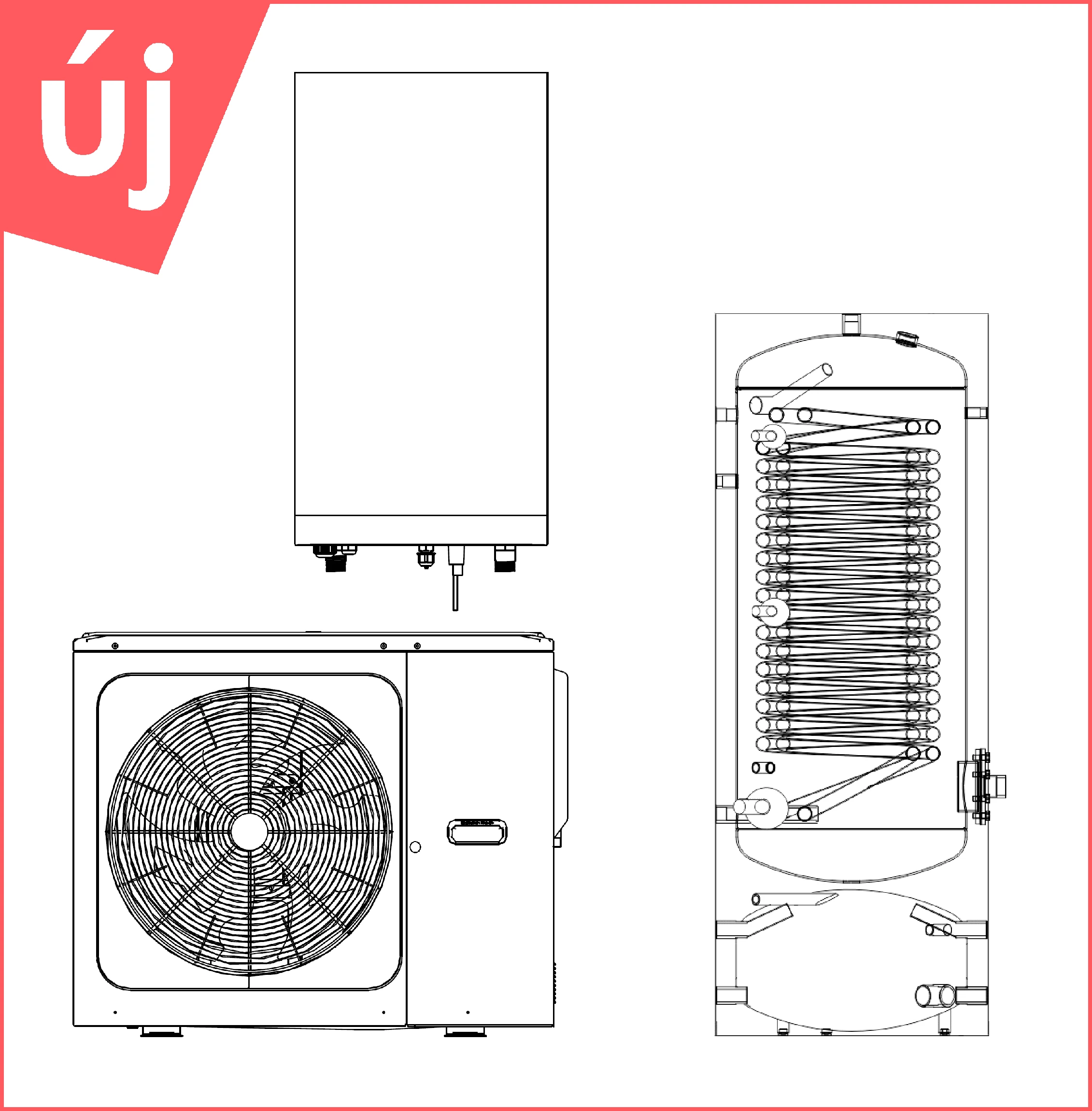 Centrometal HP-Cm Split A 12 kW hőszivattyú  +  250/60 literes egyben puffer és HMV tartály szettben