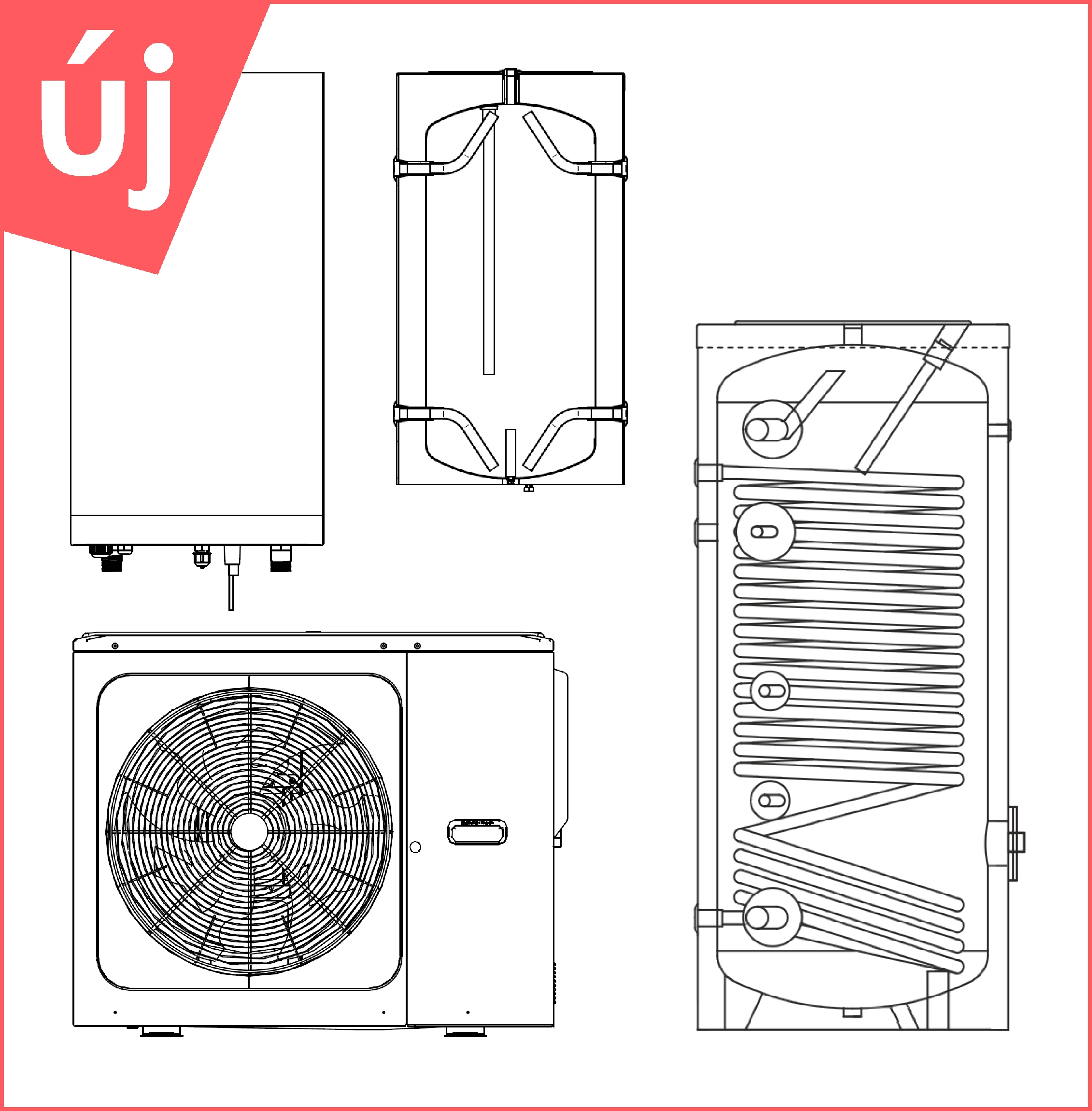 Centrometal HP-Cm Split A 6 kW hőszivattyú  +  50 literes puffer  +  200 literes HMV tartály szettben